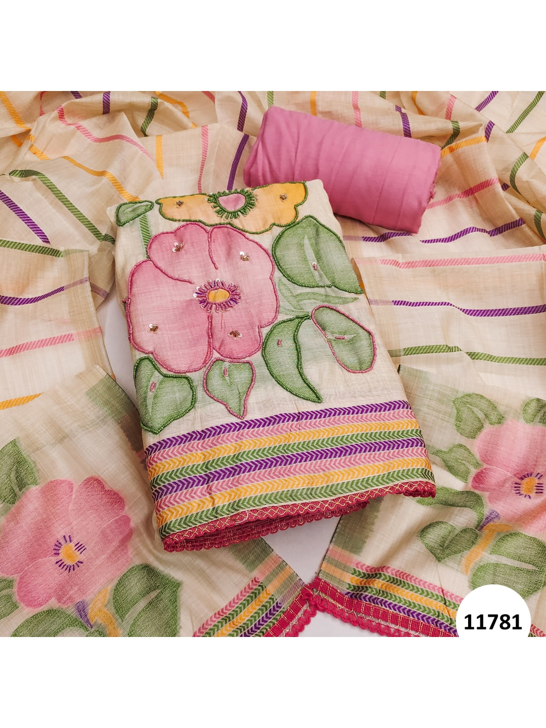 Peachmode Chikoo Unstitched Dress Material - Image 1