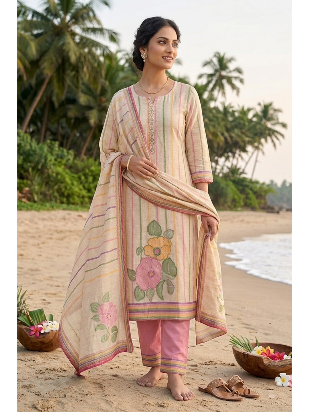 Peachmode Chikoo Unstitched Dress Material - Image 2