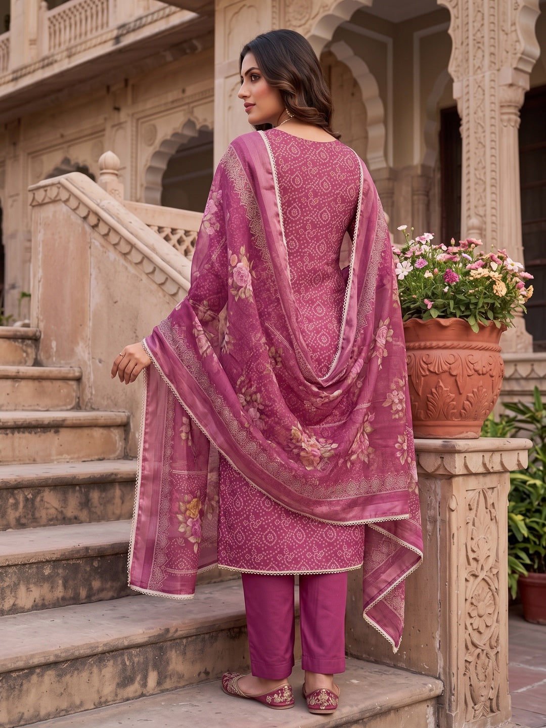 Peachmode Mauve Unstitched Dress Material - Image 5