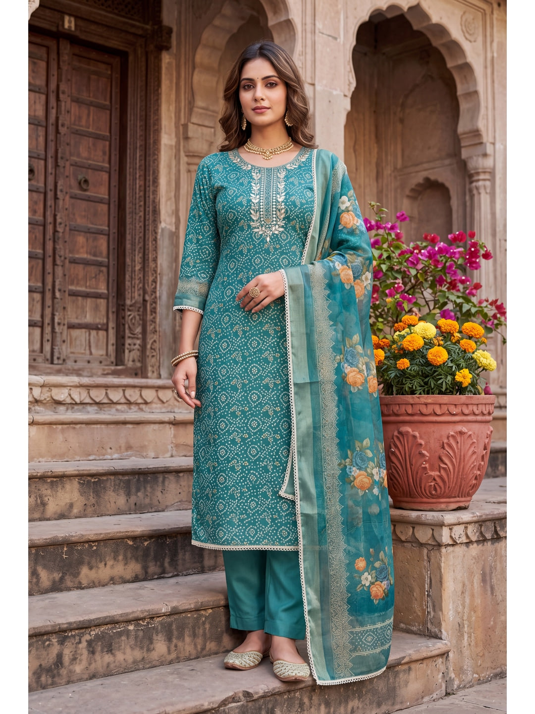 Peachmode Blue Unstitched Dress Material - Image 2