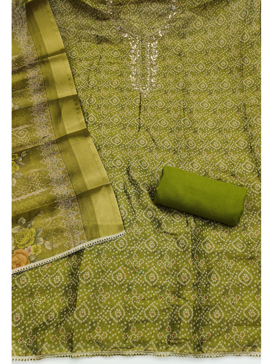 Peachmode Green Unstitched Dress Material - Image 1
