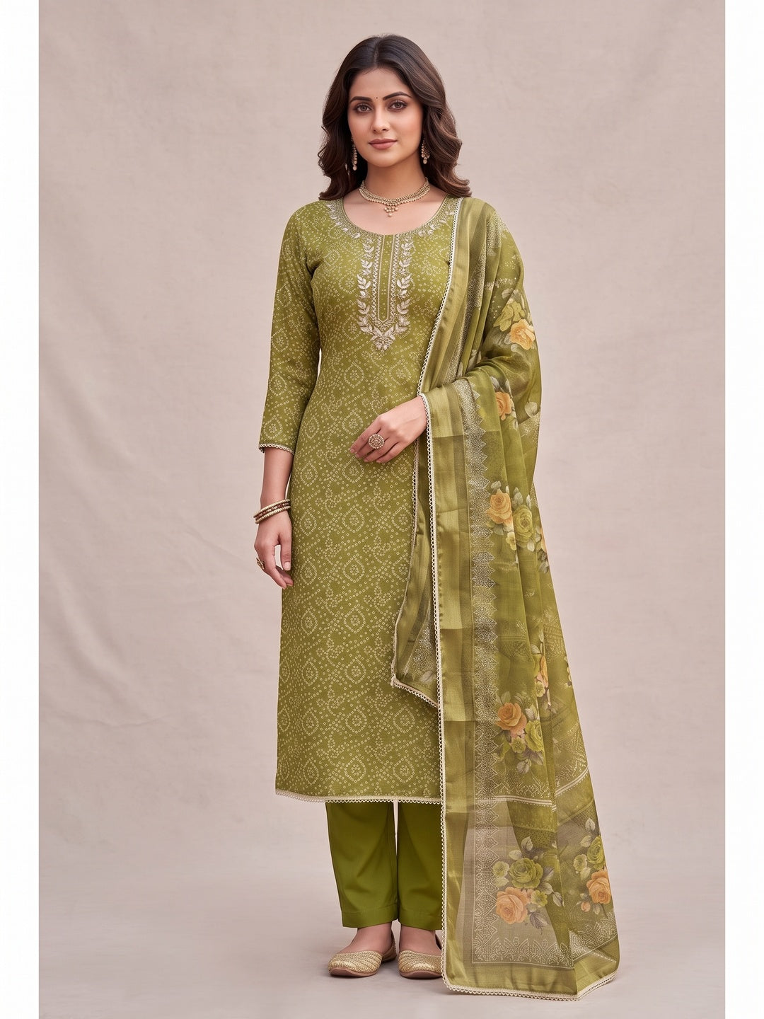 Peachmode Green Unstitched Dress Material - Image 3