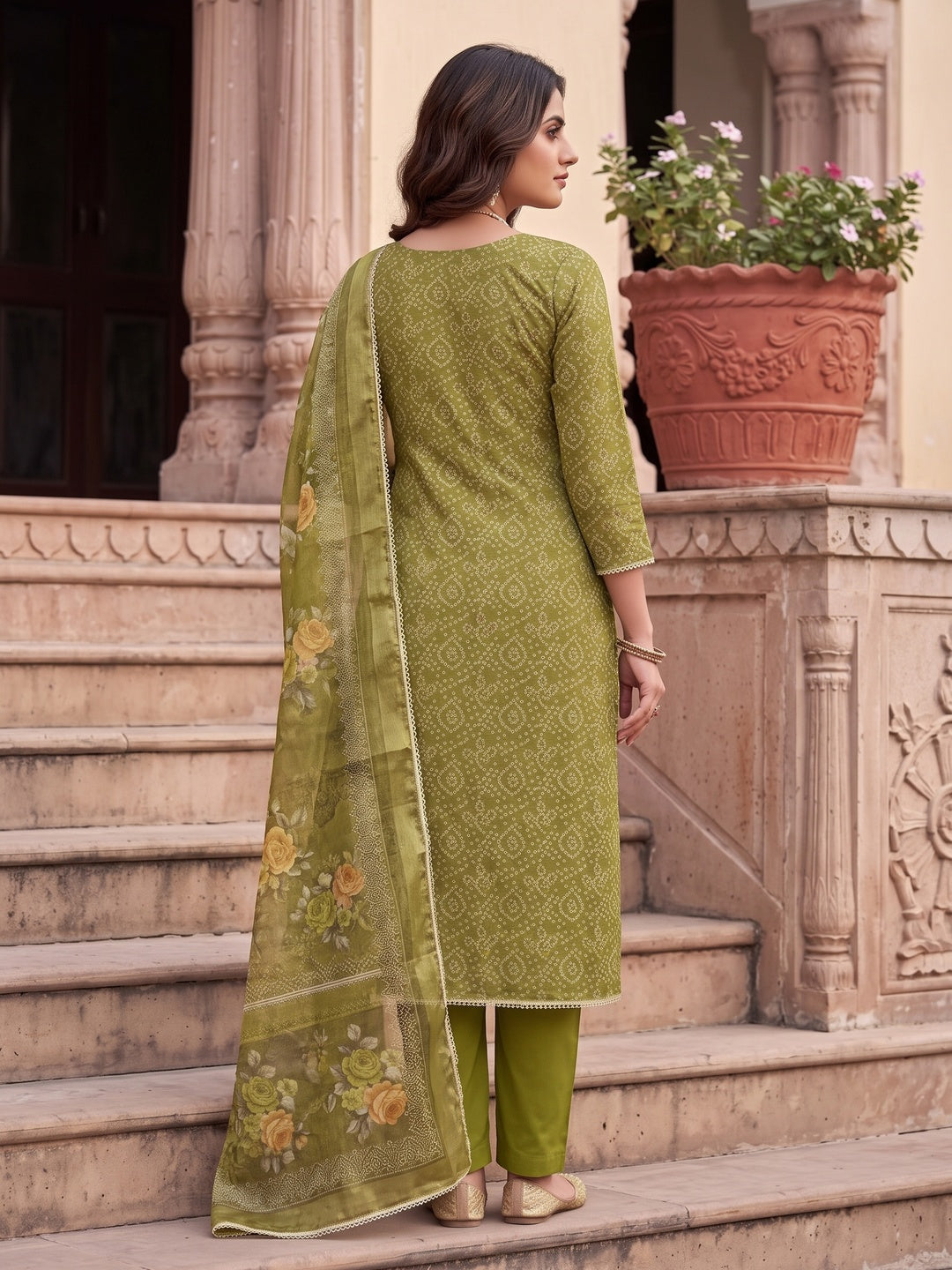 Peachmode Green Unstitched Dress Material - Image 5