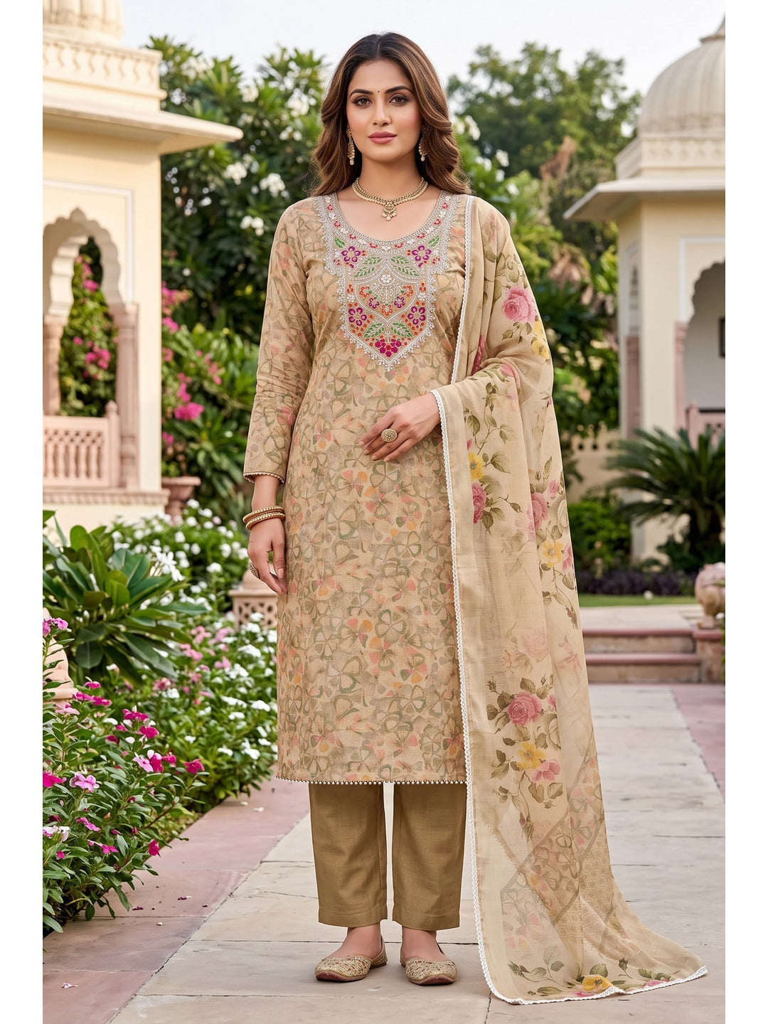 Peachmode Chikoo Unstitched Dress Material - Image 2