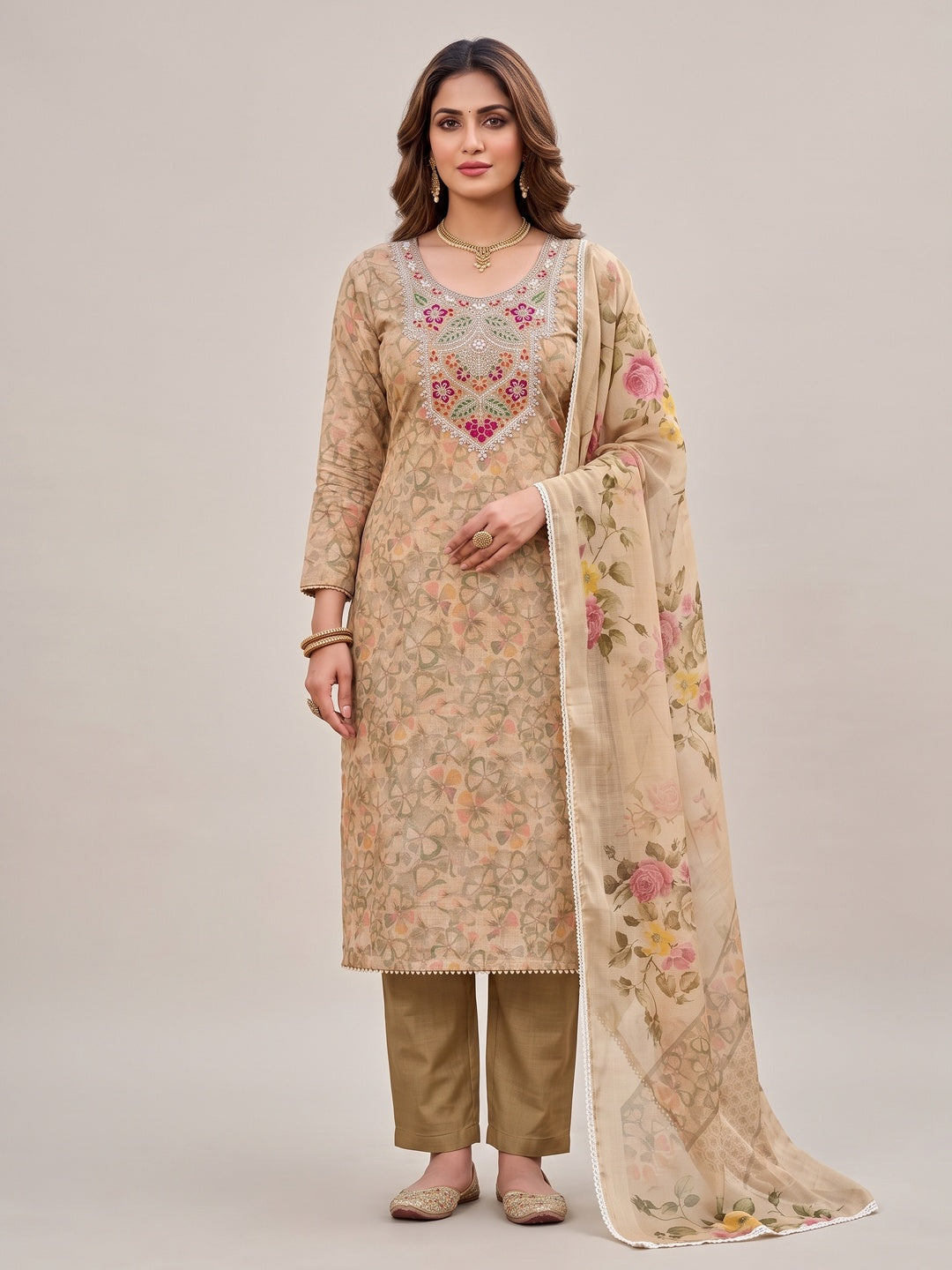 Peachmode Chikoo Unstitched Dress Material - Image 3