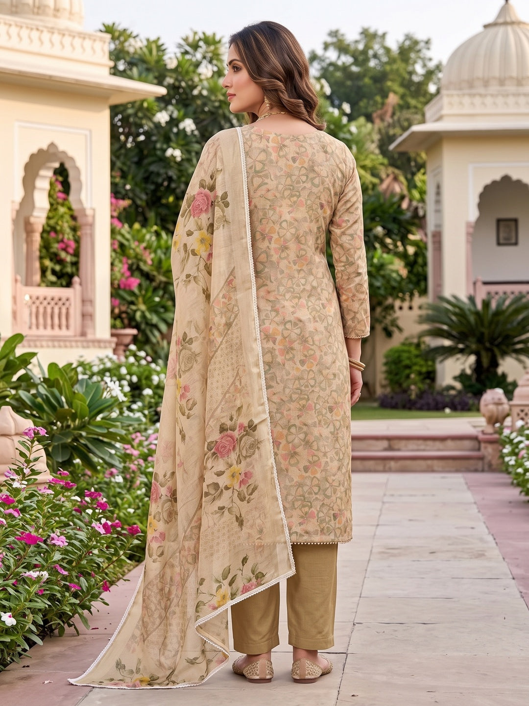 Peachmode Chikoo Unstitched Dress Material - Image 5
