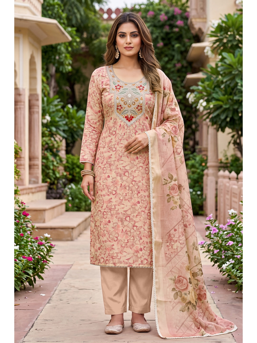 Peachmode Peach Unstitched Dress Material - Image 2