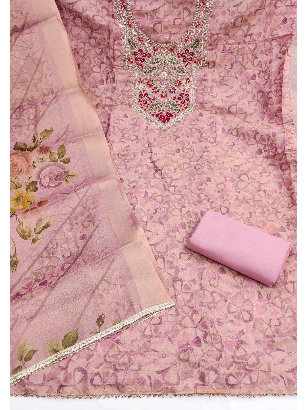 Peachmode Pink Unstitched Dress Material - Image 1