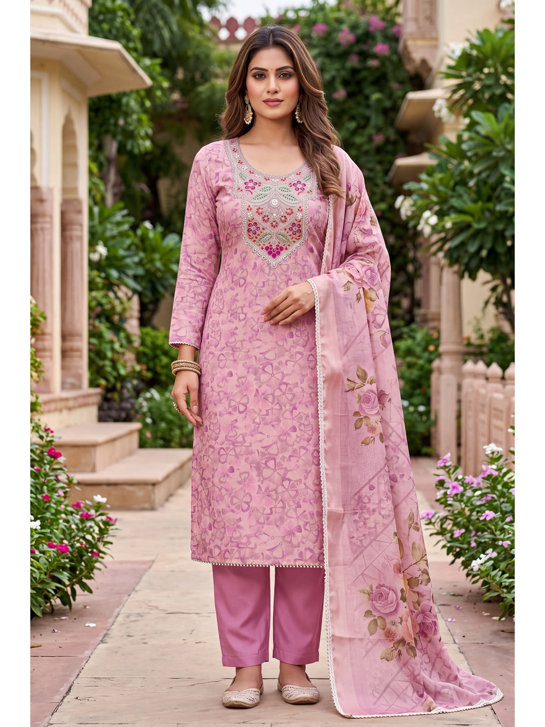 Peachmode Pink Unstitched Dress Material - Image 2