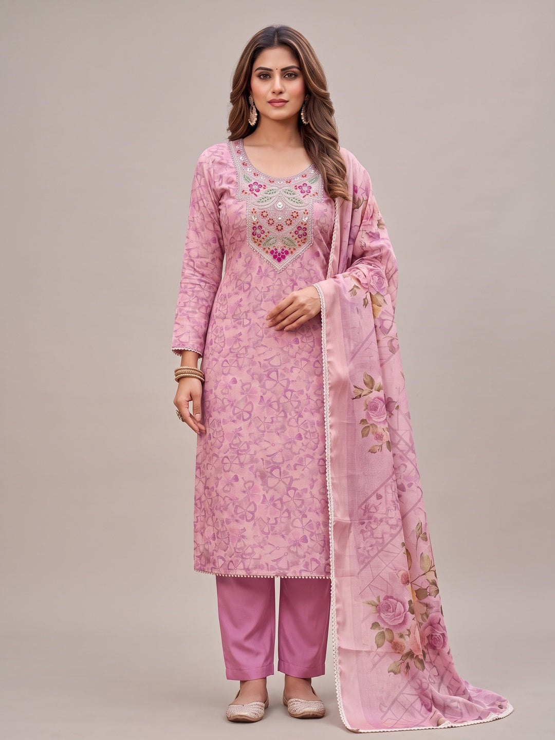 Peachmode Pink Unstitched Dress Material - Image 3