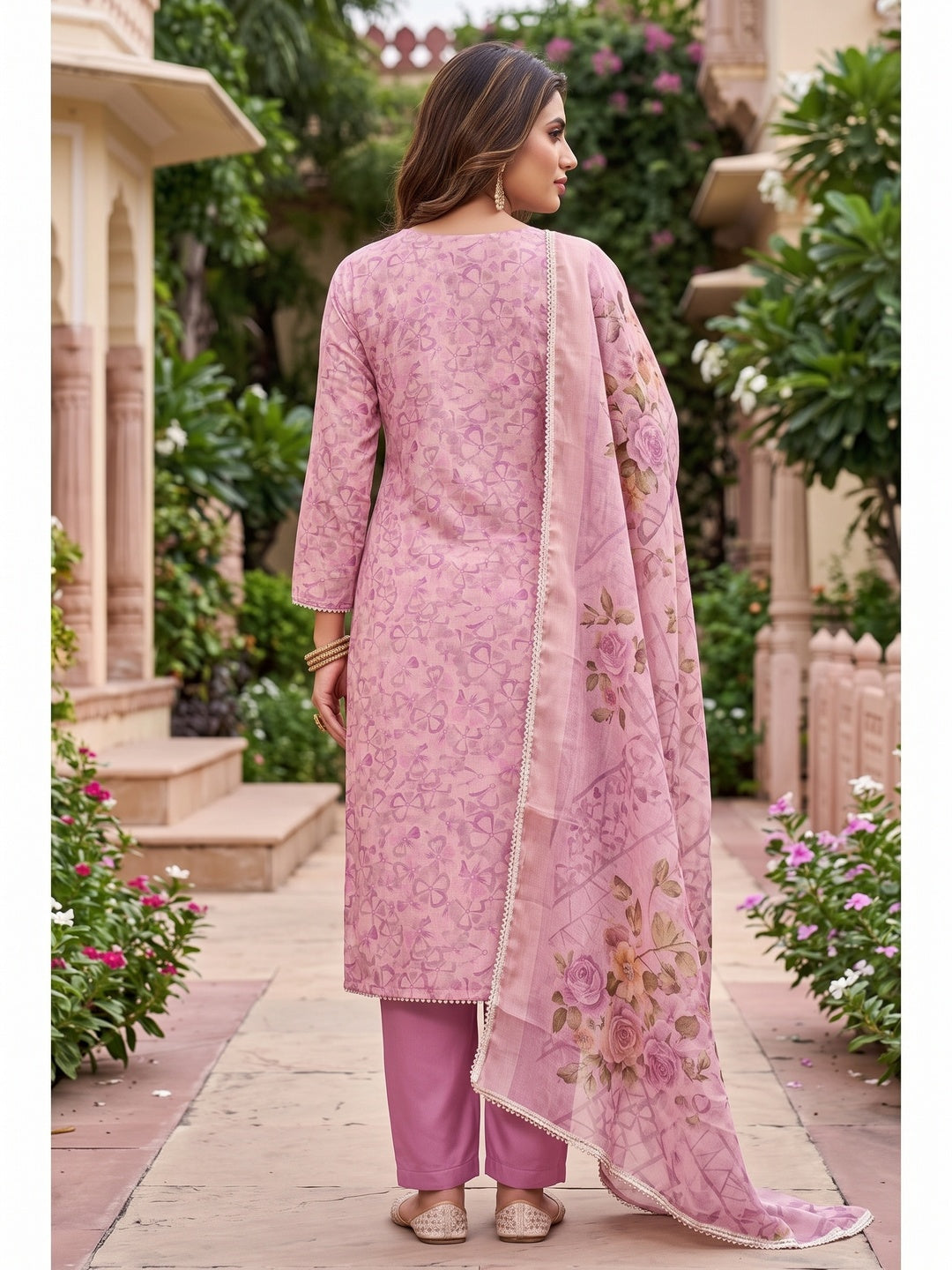 Peachmode Pink Unstitched Dress Material - Image 5