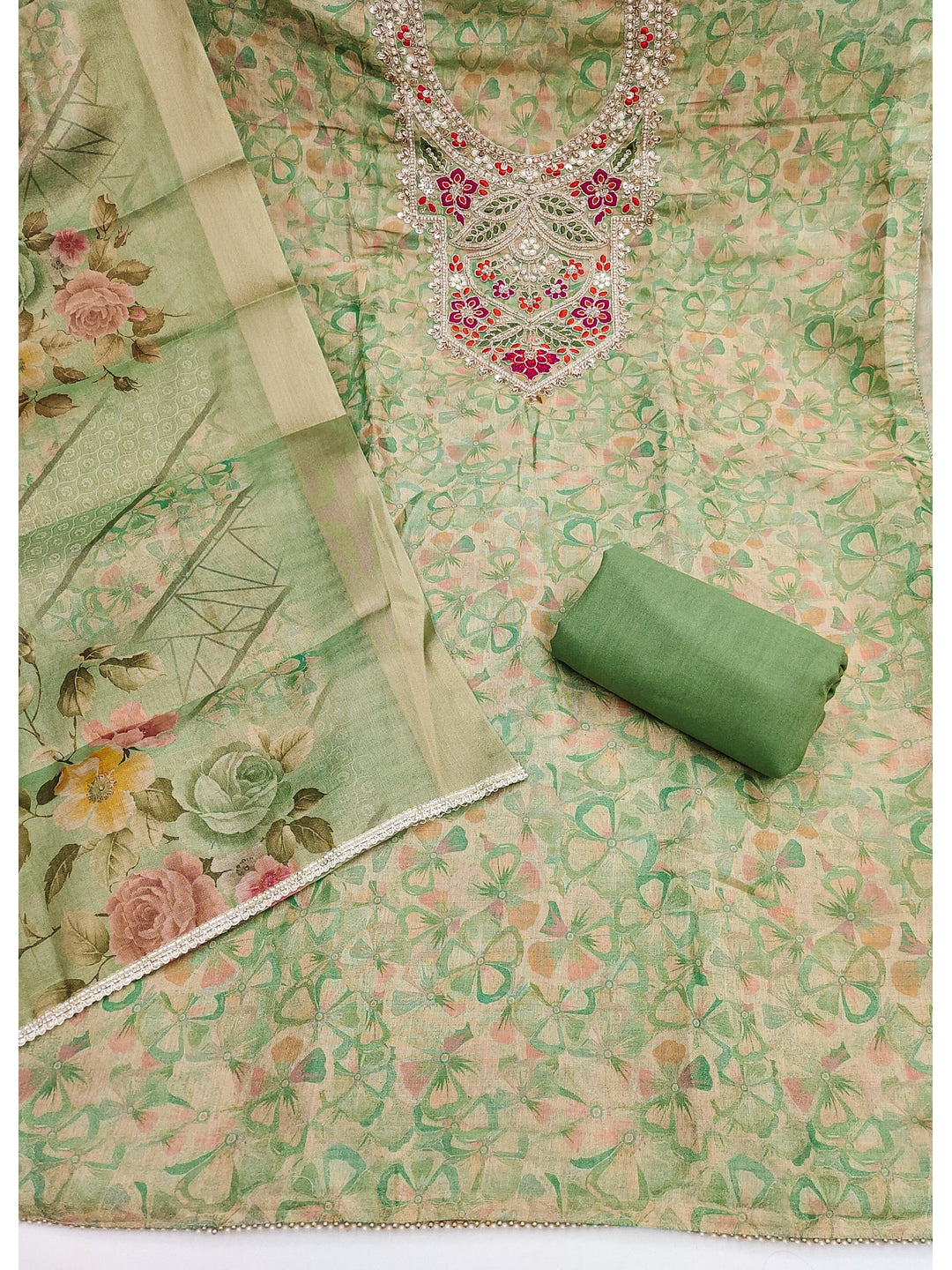 Peachmode Green Unstitched Dress Material - Image 1