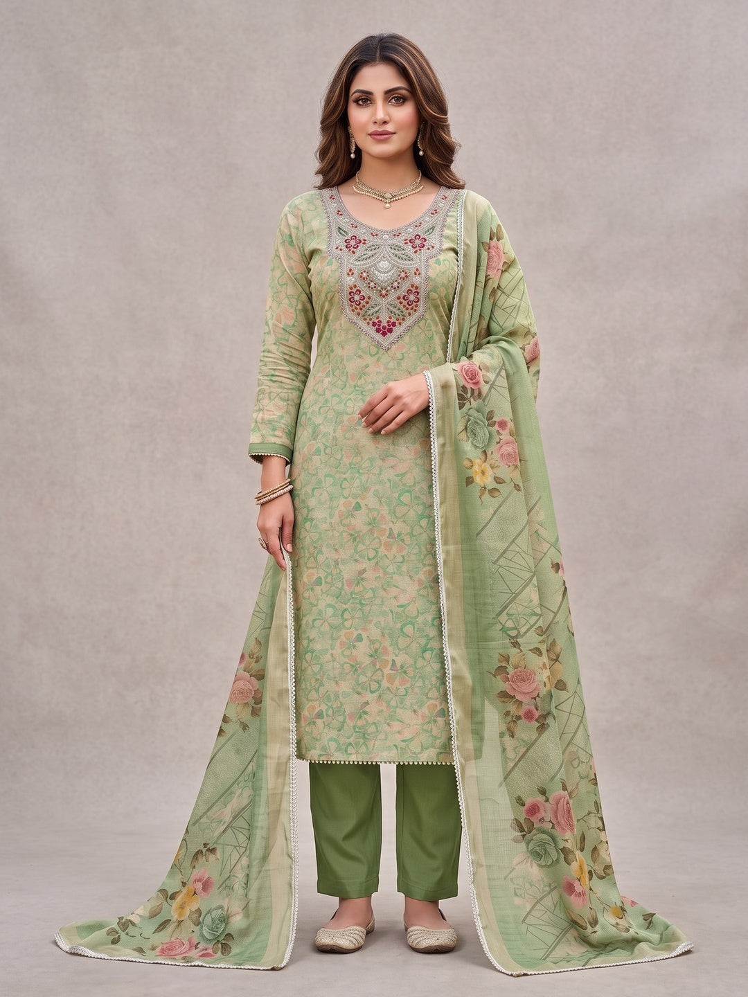 Peachmode Green Unstitched Dress Material - Image 3