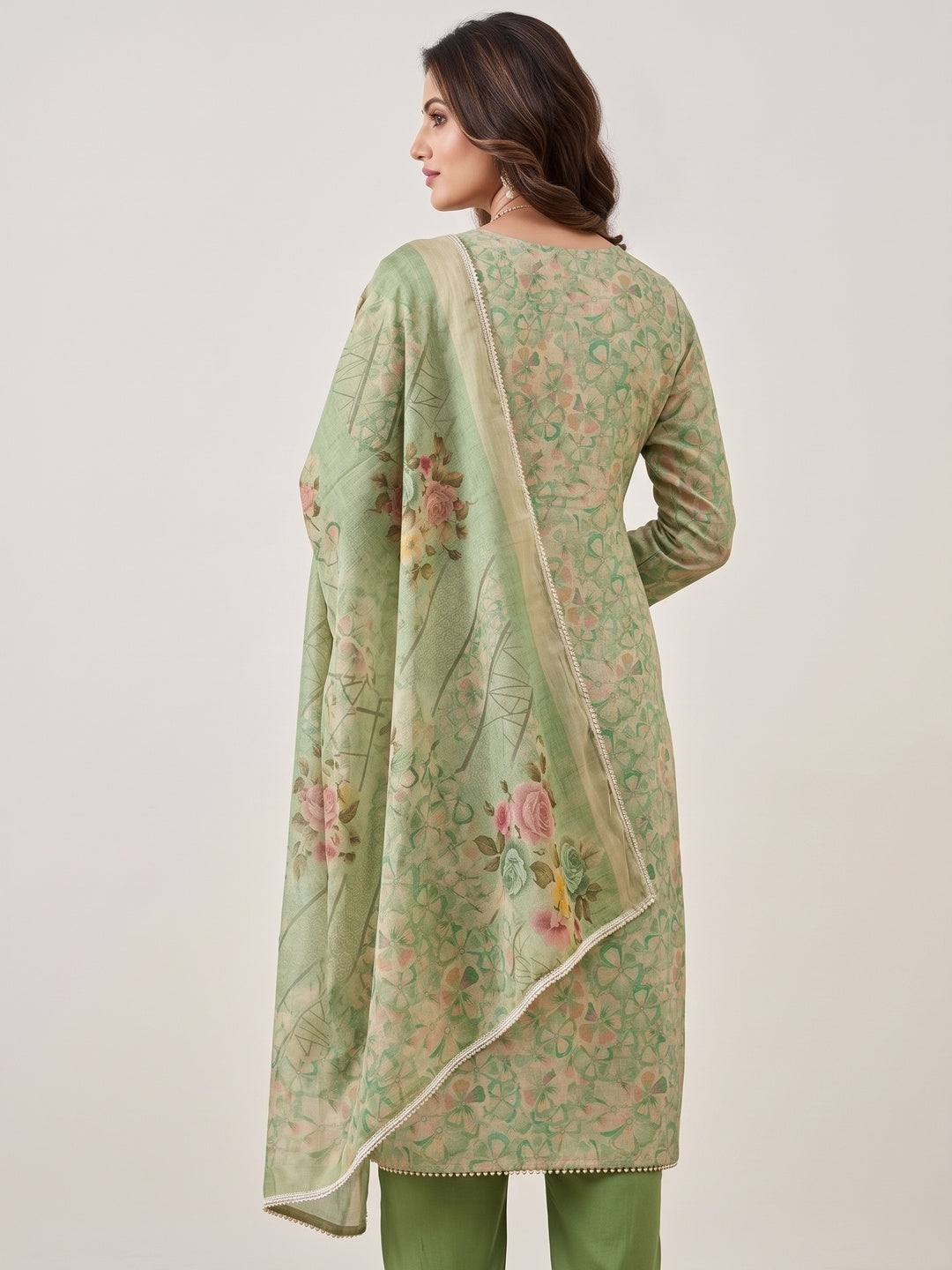 Peachmode Green Unstitched Dress Material - Image 5