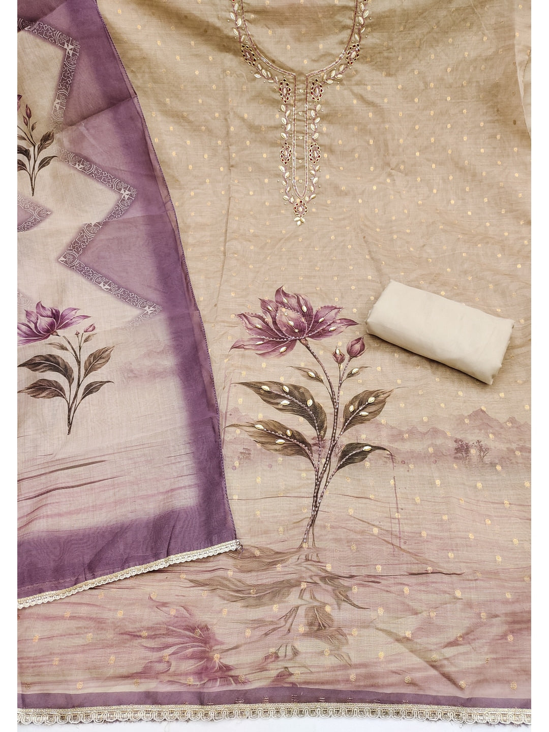 Peachmode Purple Unstitched Dress Material - Image 1