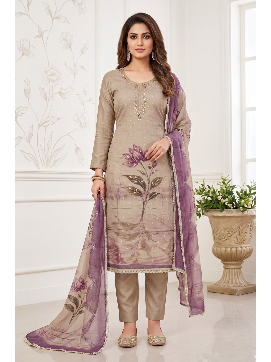 Peachmode Purple Unstitched Dress Material - Image 2