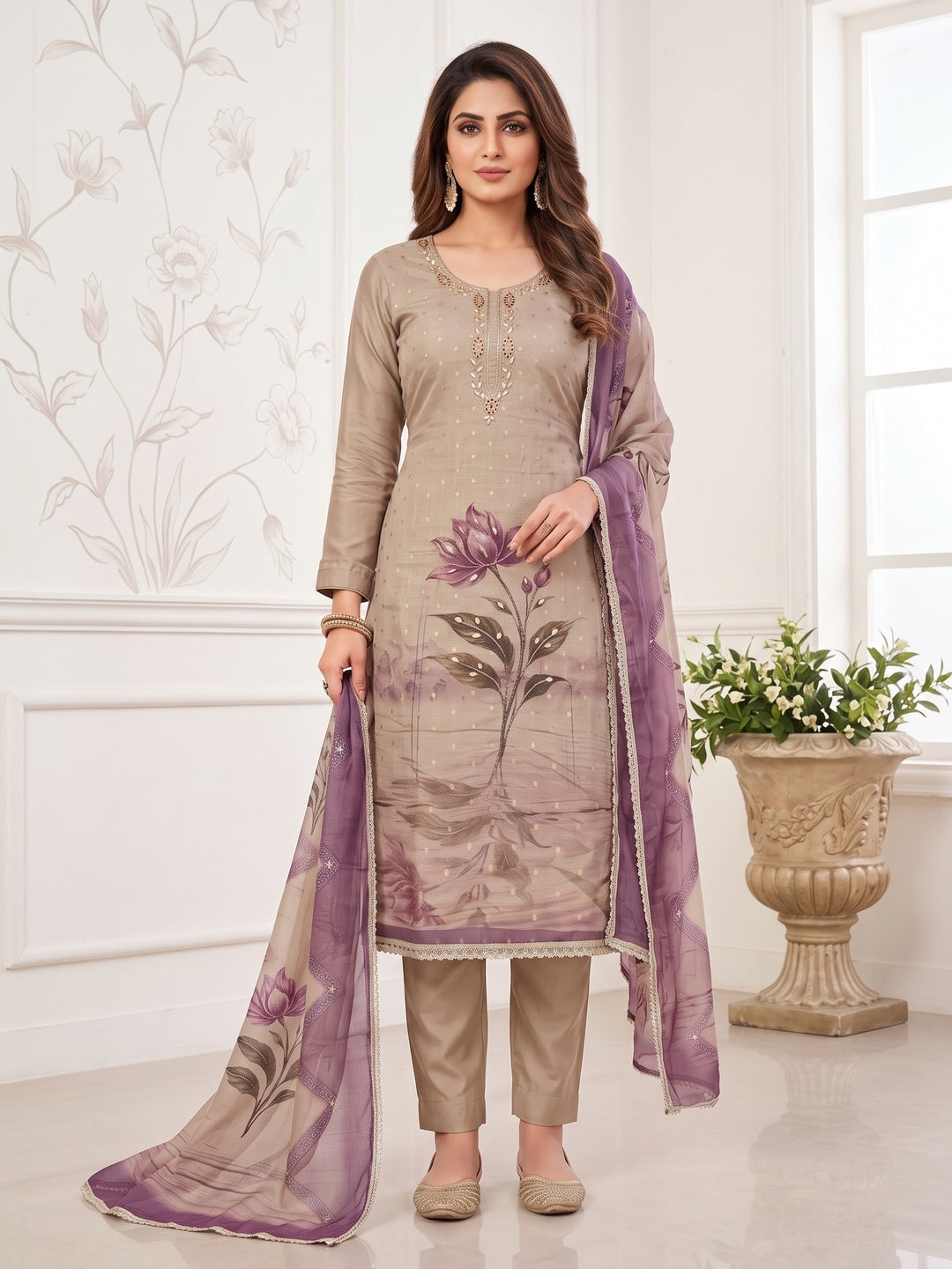 Peachmode Purple Unstitched Dress Material - Image 4