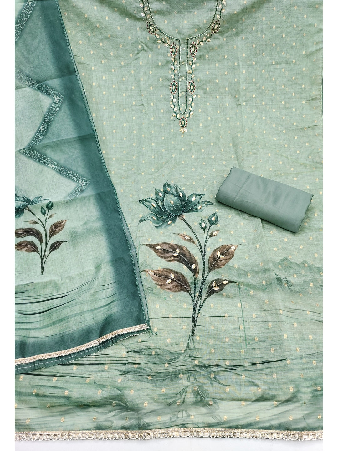 Peachmode Turquoise Unstitched Dress Material - Image 1