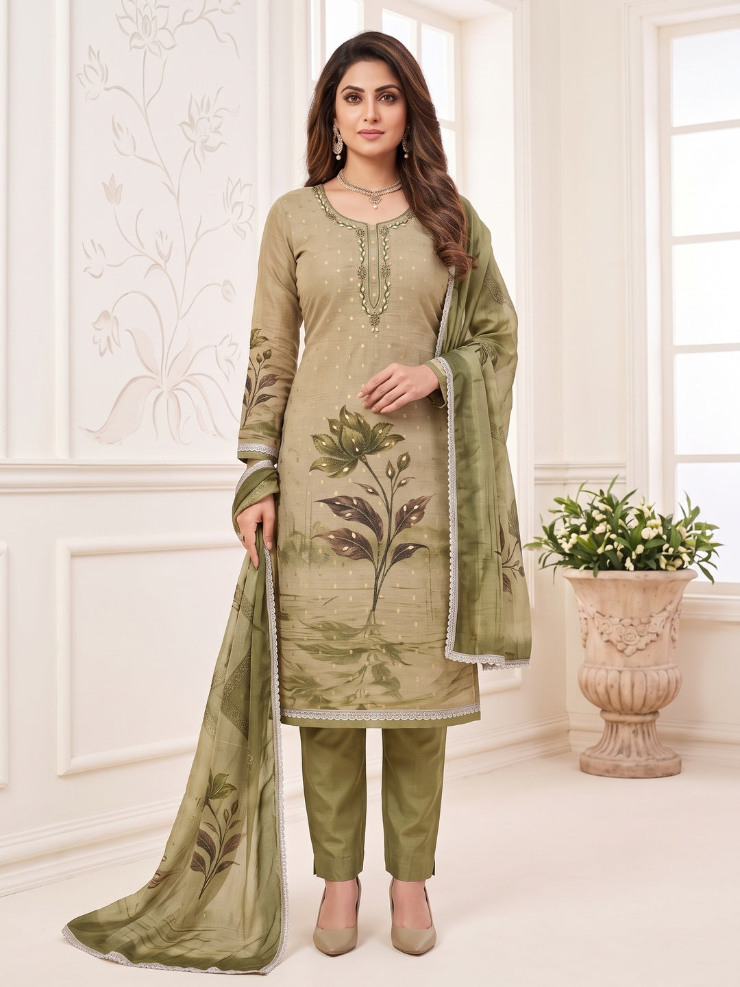 Peachmode Green Unstitched Dress Material - Image 4