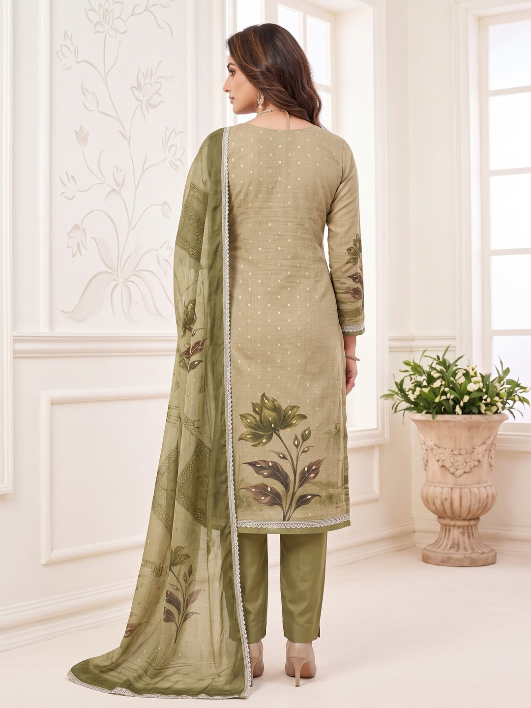 Peachmode Green Unstitched Dress Material - Image 5