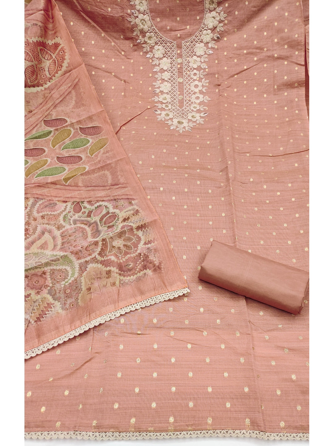 Peachmode Peach Unstitched Dress Material - Image 1