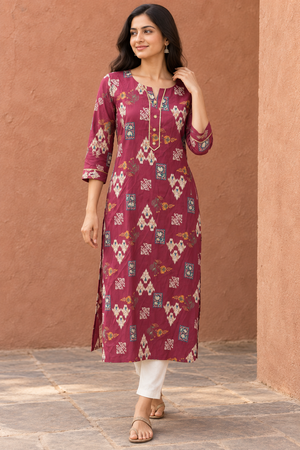 Peachmode Maroon Viscose Blend Ethnic Motif Printed Kurti - Image 1
