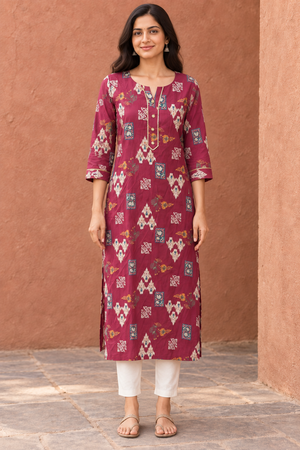 Peachmode Maroon Viscose Blend Ethnic Motif Printed Kurti - Image 2