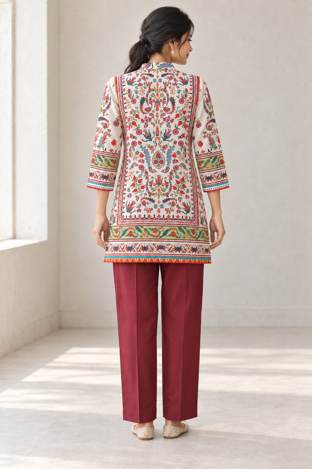 Peachmode Cream Pure Viscose Printed Co-ord Set - Image 4