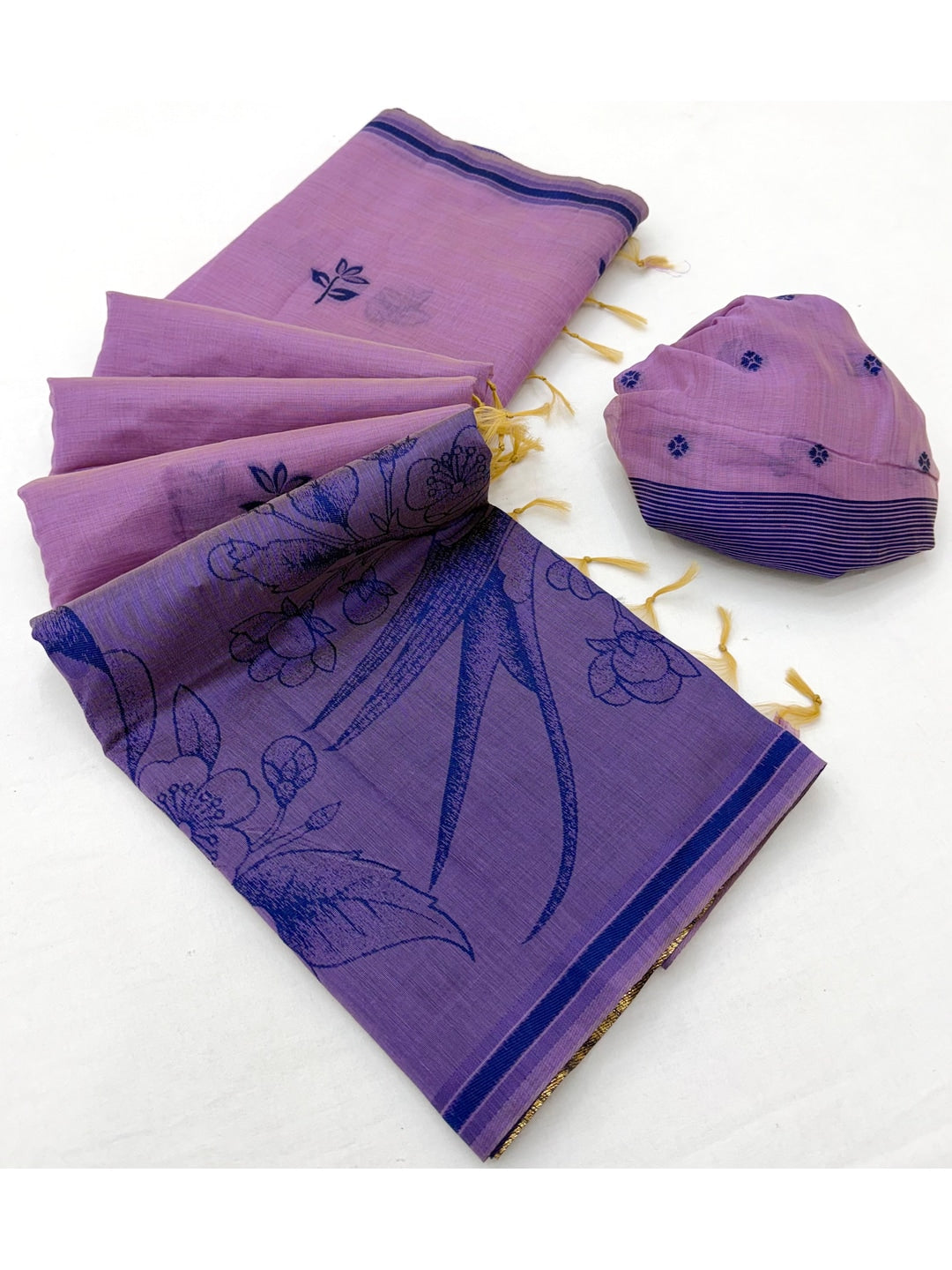 Peachmode Lavender Jamdani Style Woven Soft Cotton Saree - Image 3