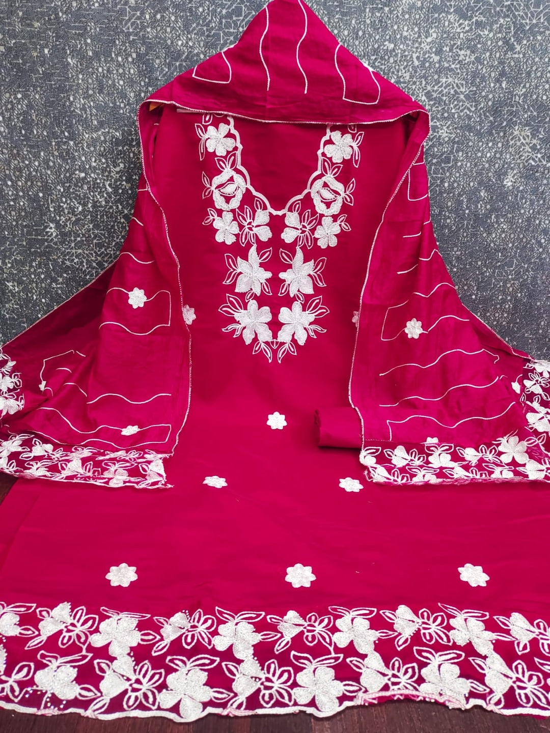 Pink Roman Silk Embroidered Unstitched Dress Material - Image 1