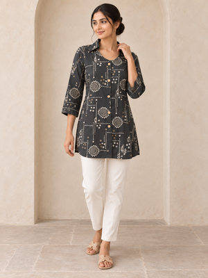 Dark Grey Rayon Printed Shirt - Image 1