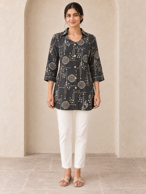 Dark Grey Rayon Printed Shirt - Image 2