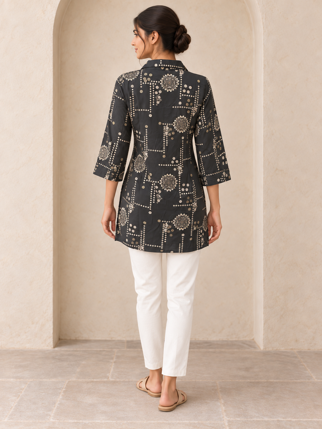 Dark Grey Rayon Printed Shirt - Image 4