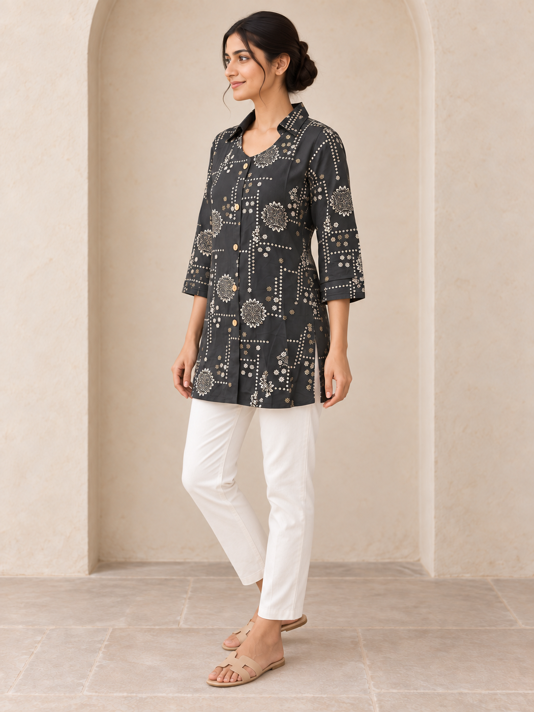 Dark Grey Rayon Printed Shirt - Image 5