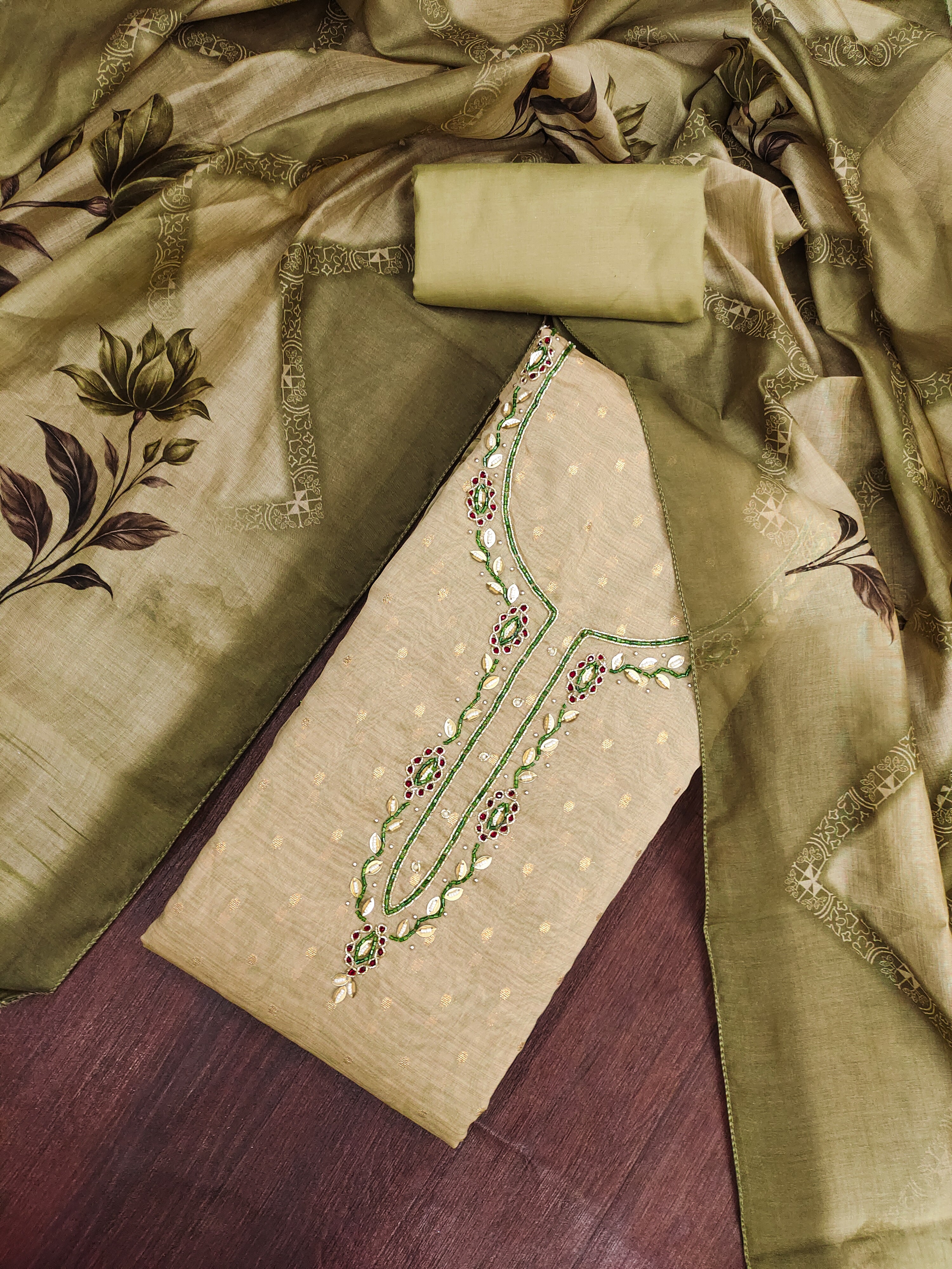 Peachmode Green Unstitched Dress Material - Image 1