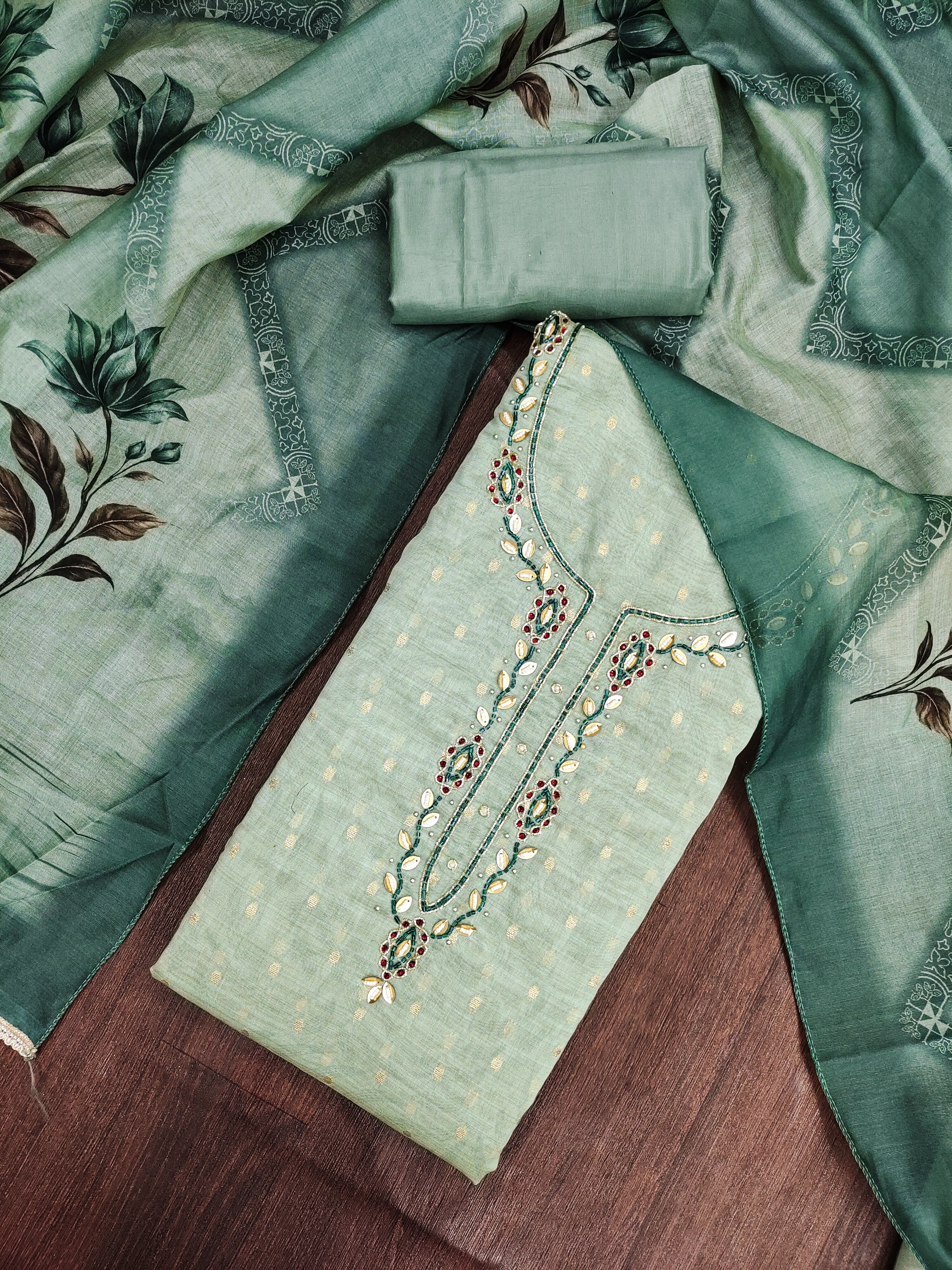 Peachmode Turquoise Unstitched Dress Material - Image 1