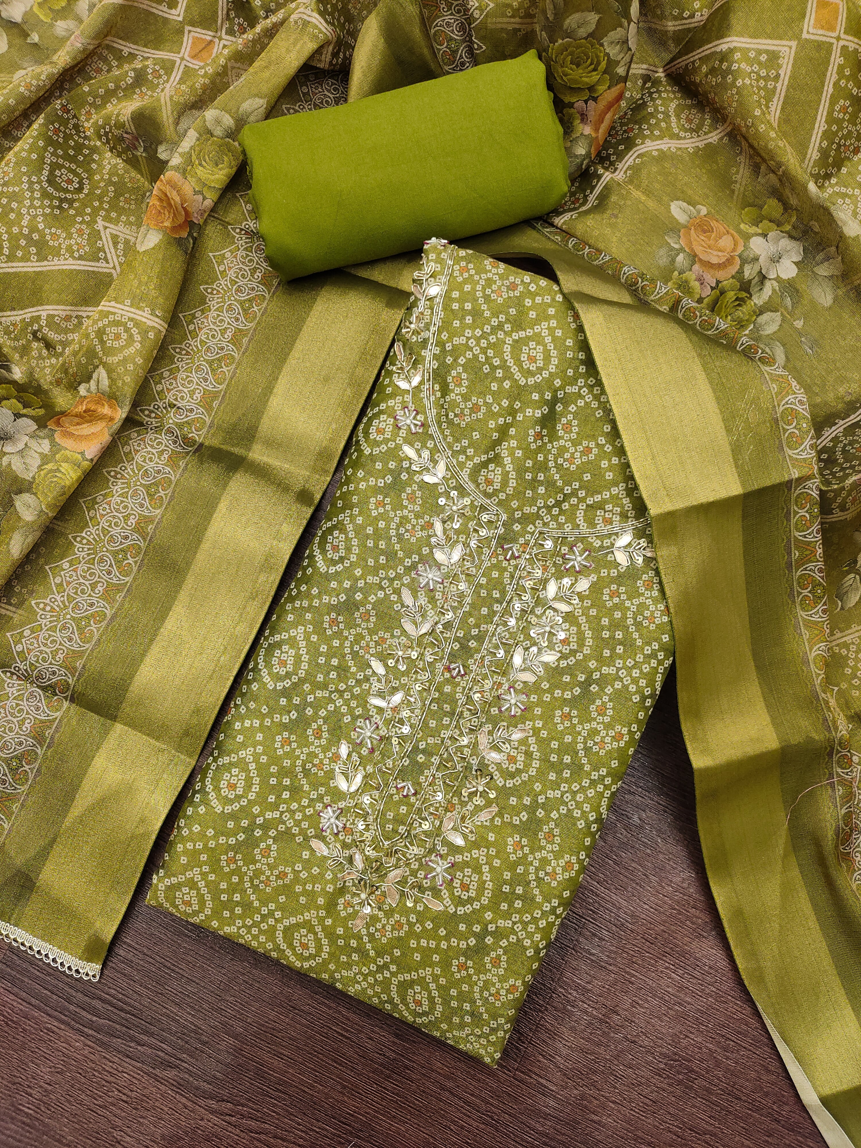 Peachmode Green Unstitched Dress Material - Image 1