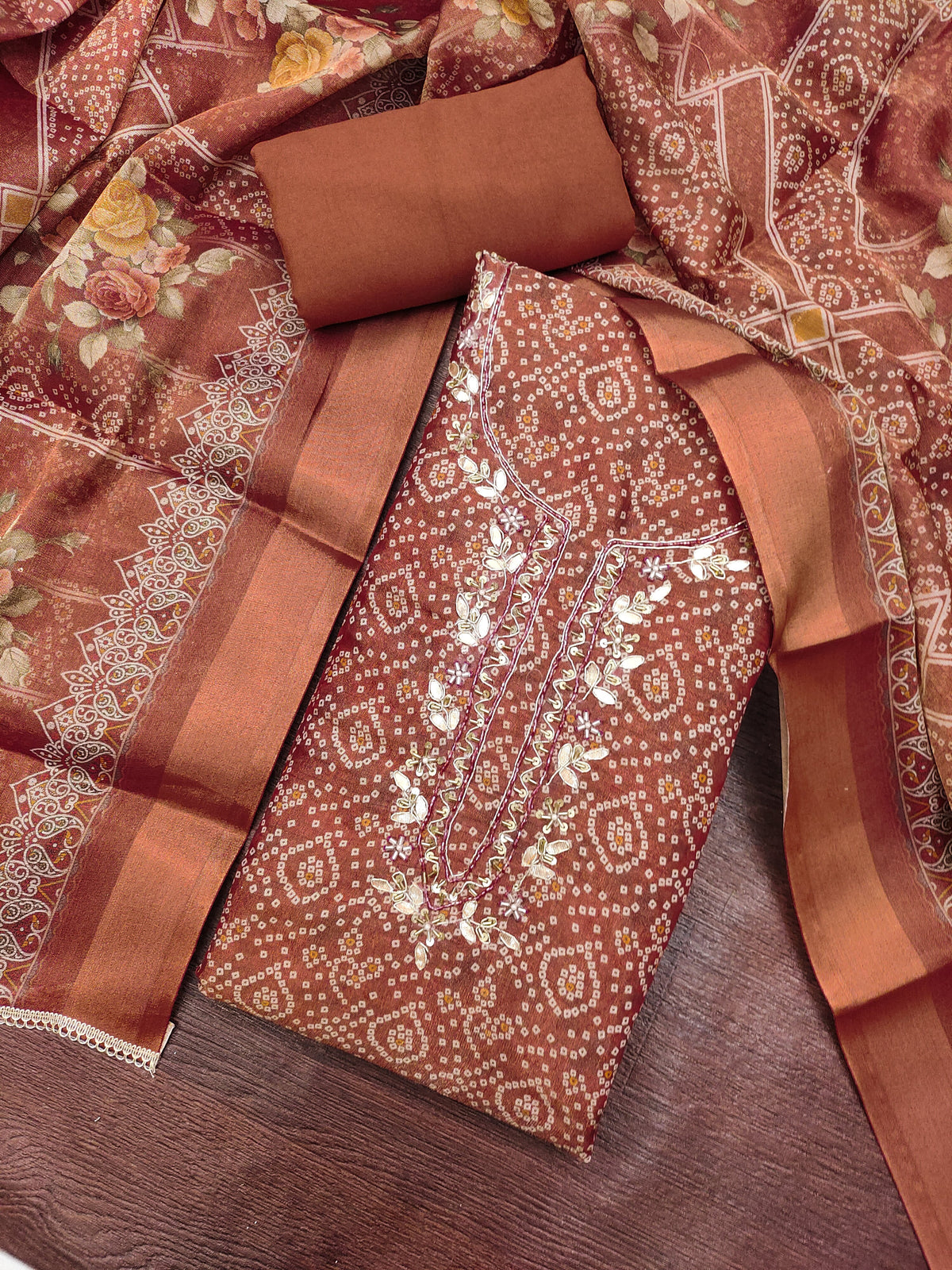 Peachmode Rust Unstitched Dress Material - Image 1
