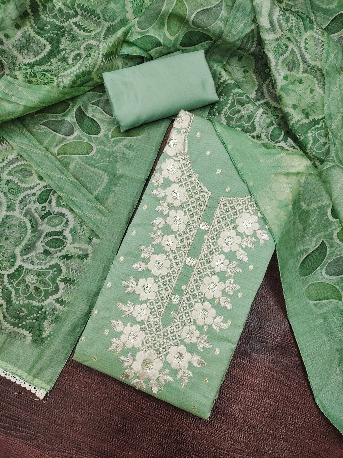 Peachmode Green Unstitched Dress Material - Image 1