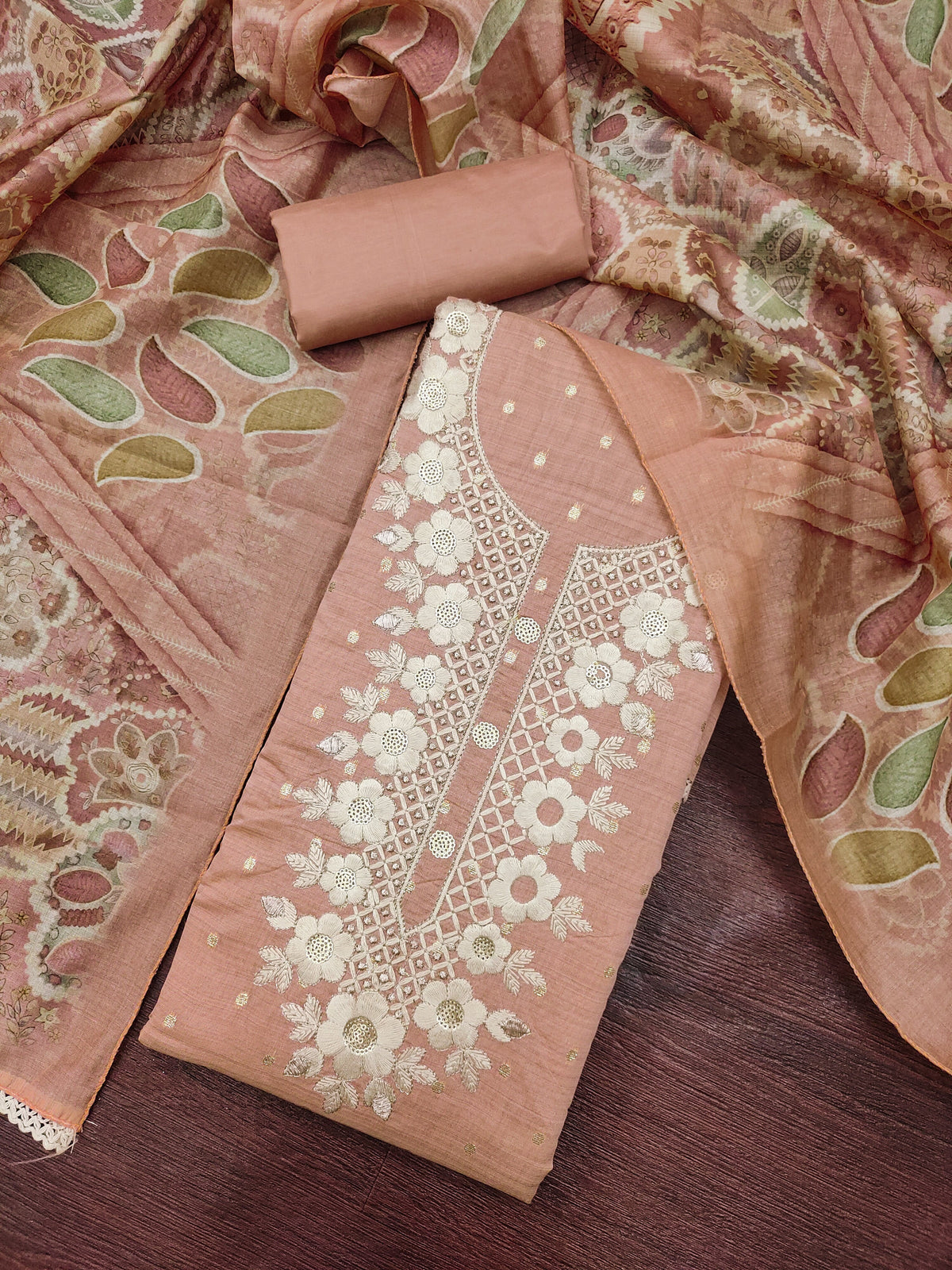Peachmode Peach Unstitched Dress Material - Image 1