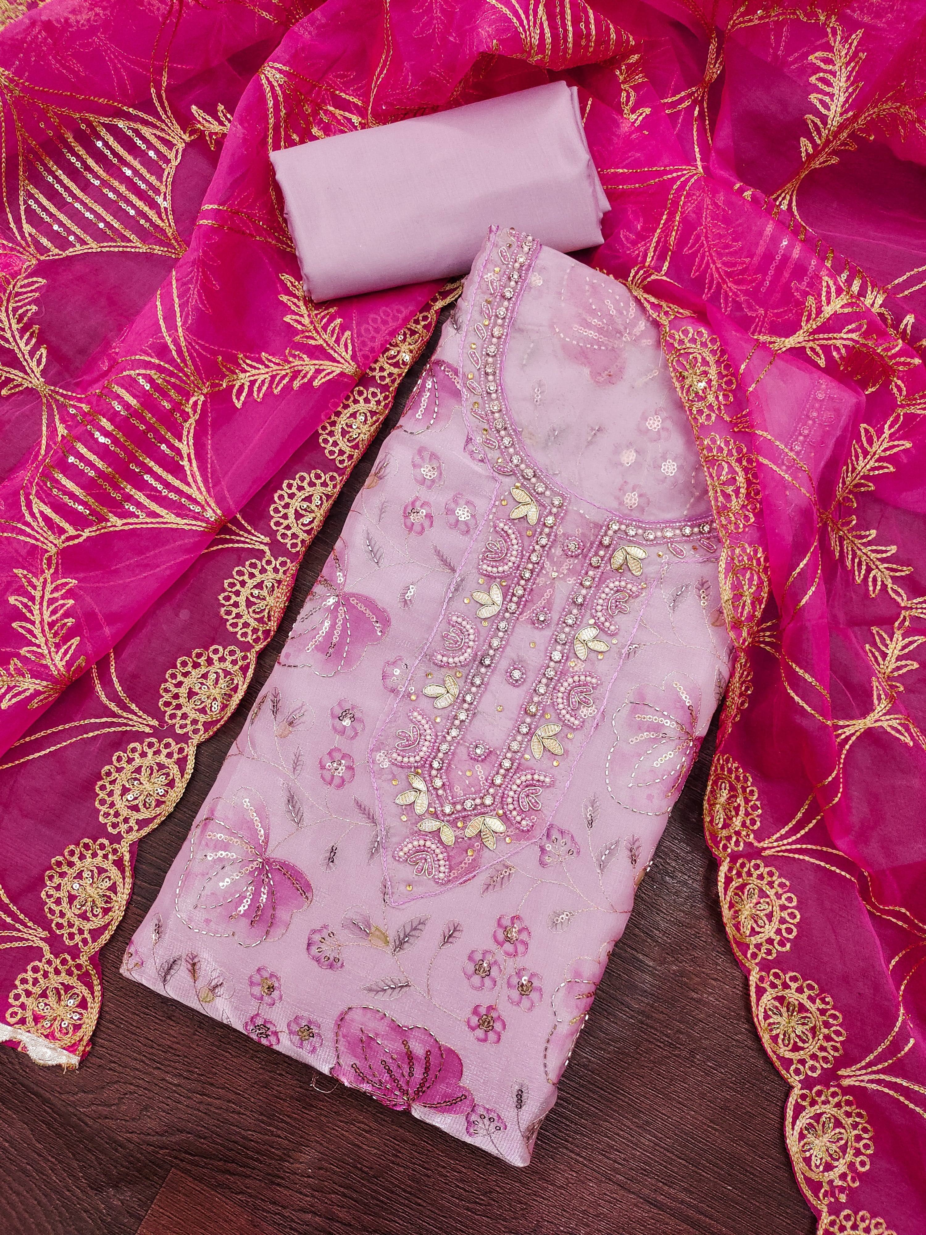 Peachmode Pink Unstitched Dress Material - Image 1