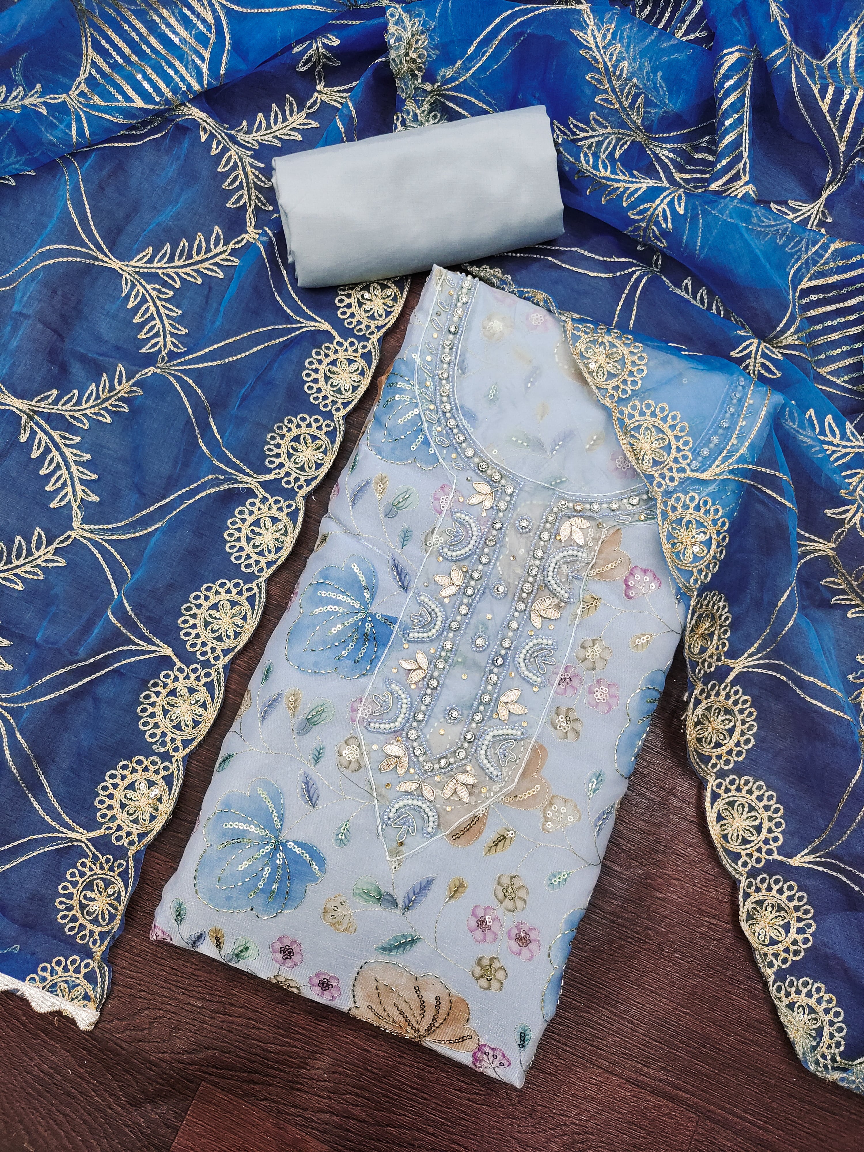Peachmode Blue Unstitched Dress Material - Image 1