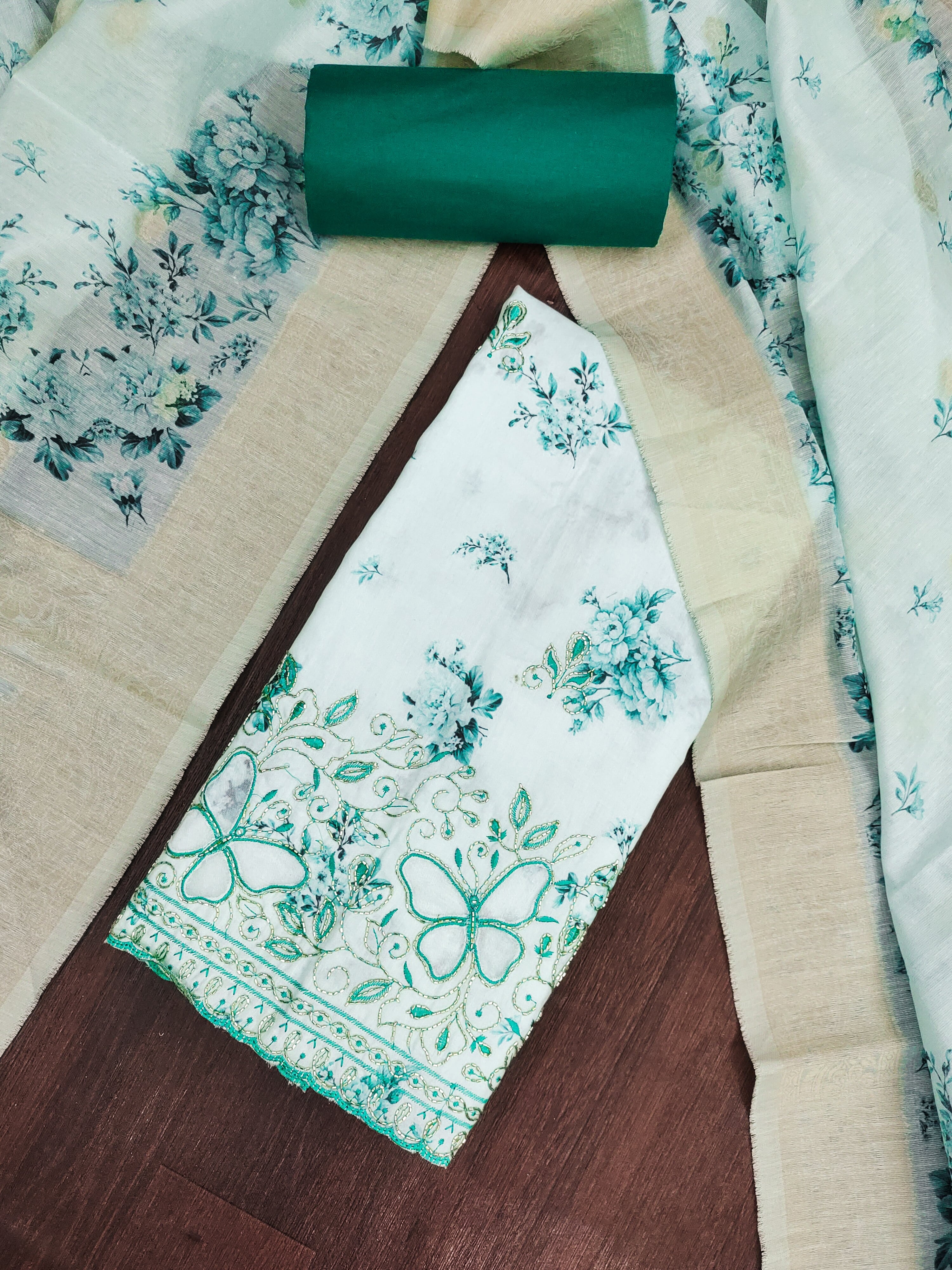 Peachmode Green Unstitched Dress Material - Image 1