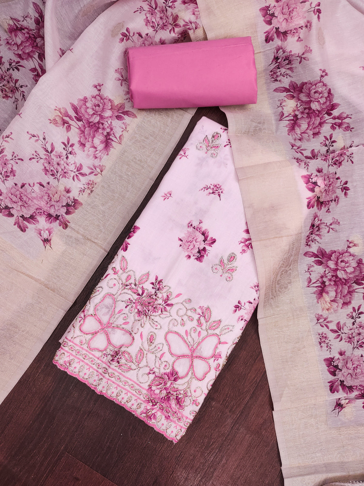 Peachmode Pink Unstitched Dress Material - Image 1
