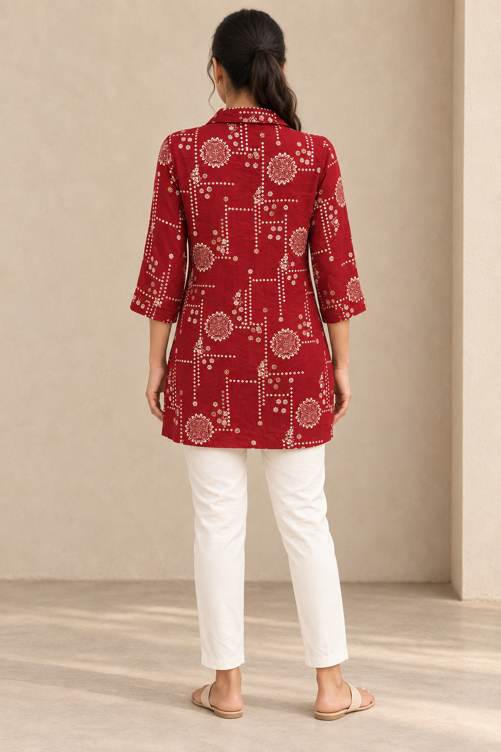 Peachmode Red Rayon Printed Shirt - Image 4