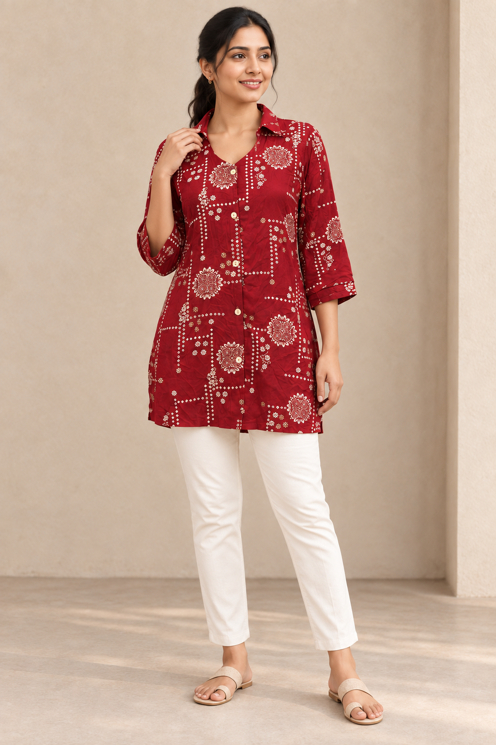 Peachmode Red Rayon Printed Shirt - Image 5