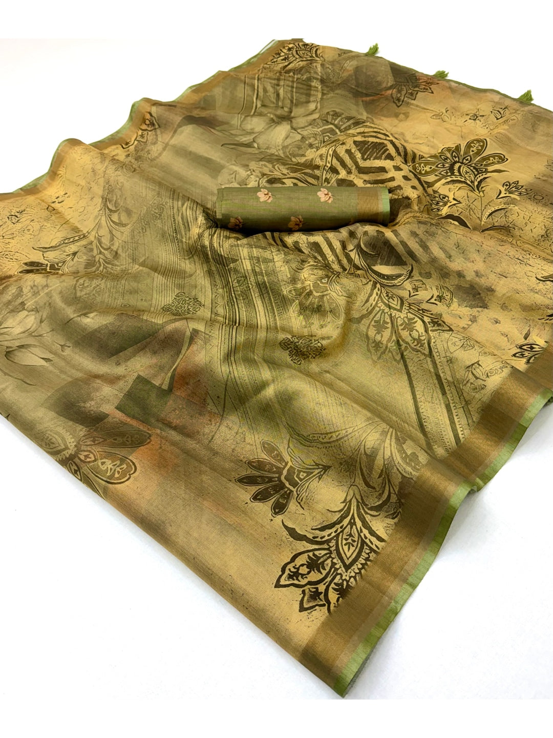 Peachmode Olive Rashna Digital Printed Erode Silk Saree - Image 2