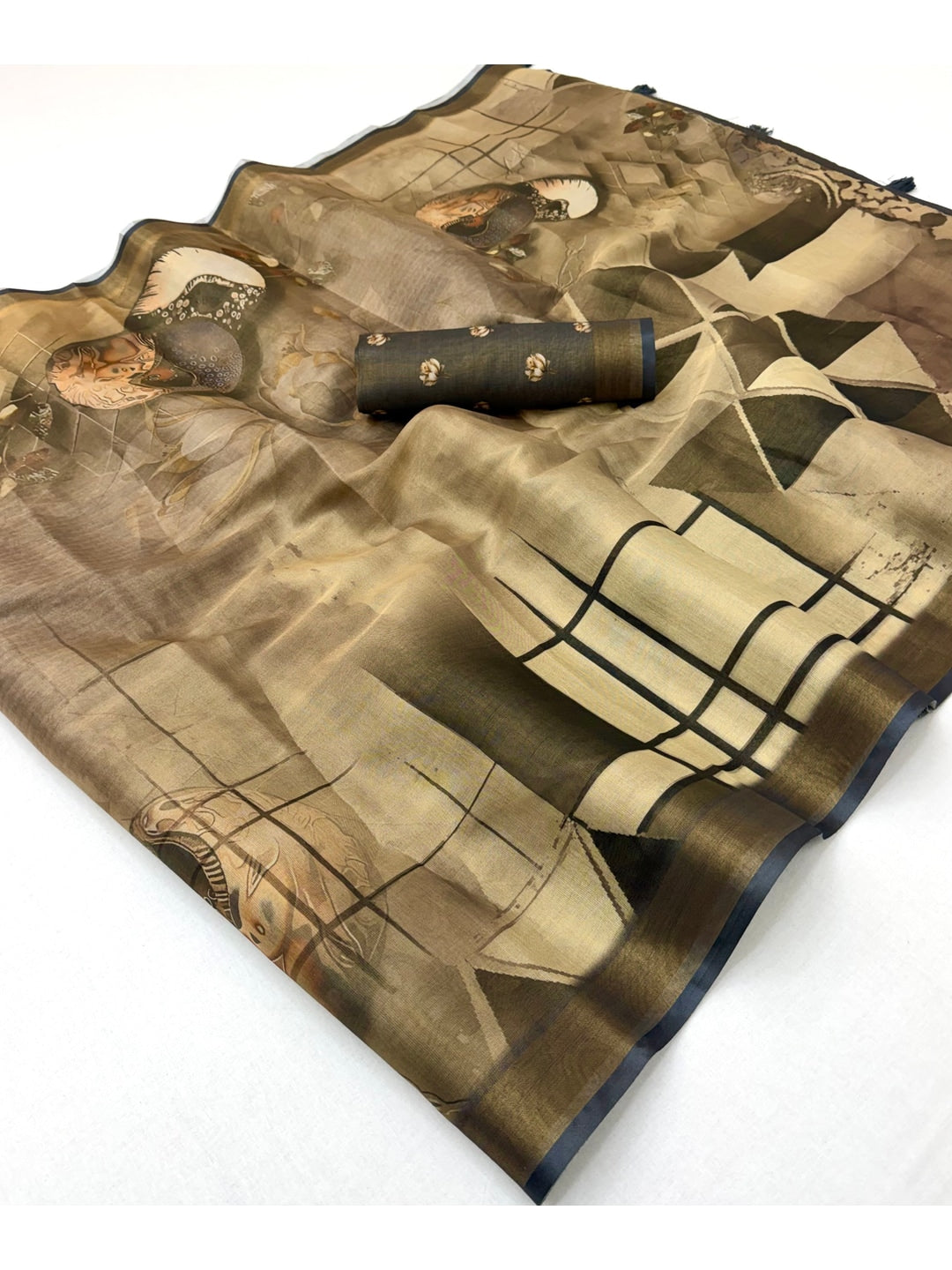 Peachmode Beige Rashna Digital Printed Erode Silk Saree - Image 2