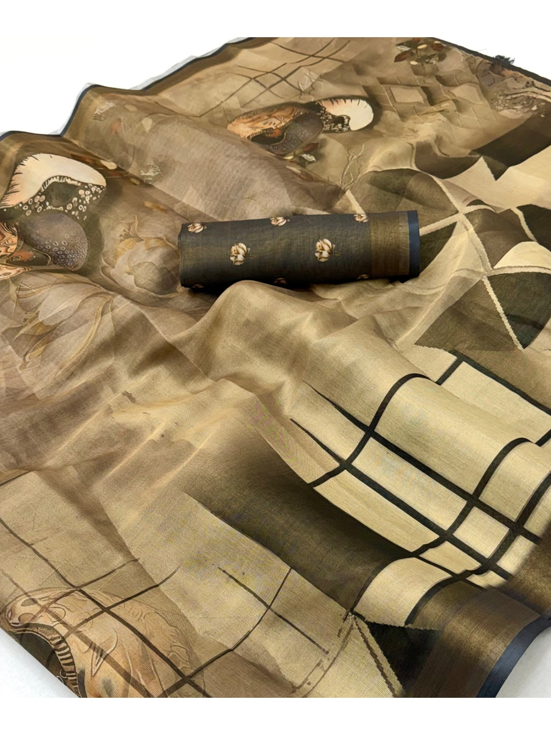 Peachmode Beige Rashna Digital Printed Erode Silk Saree - Image 4