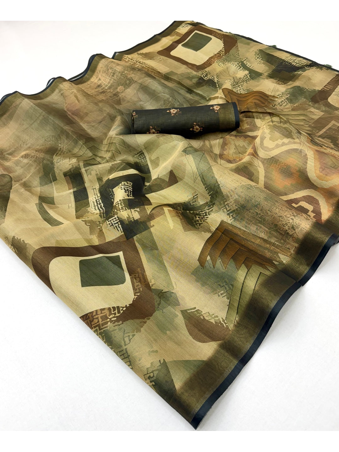 Peachmode Olive Rashna Digital Printed Erode Silk Saree - Image 2